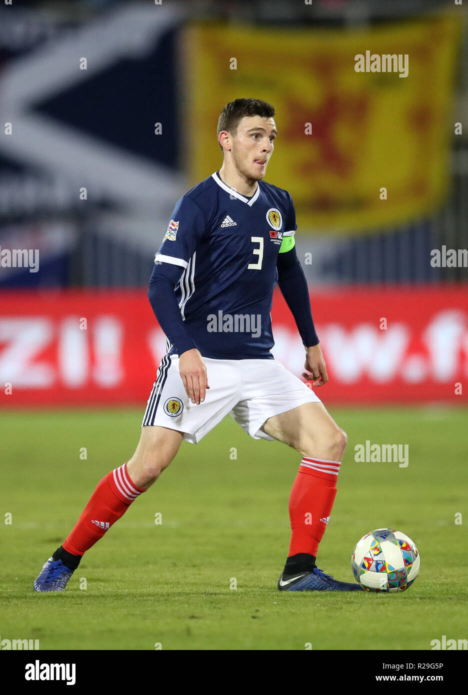 Scotland's Andrew Robertson during the UEFA Nations League, Group C1 match at the Loro Borici Stadium, Shkoder Stock Photo