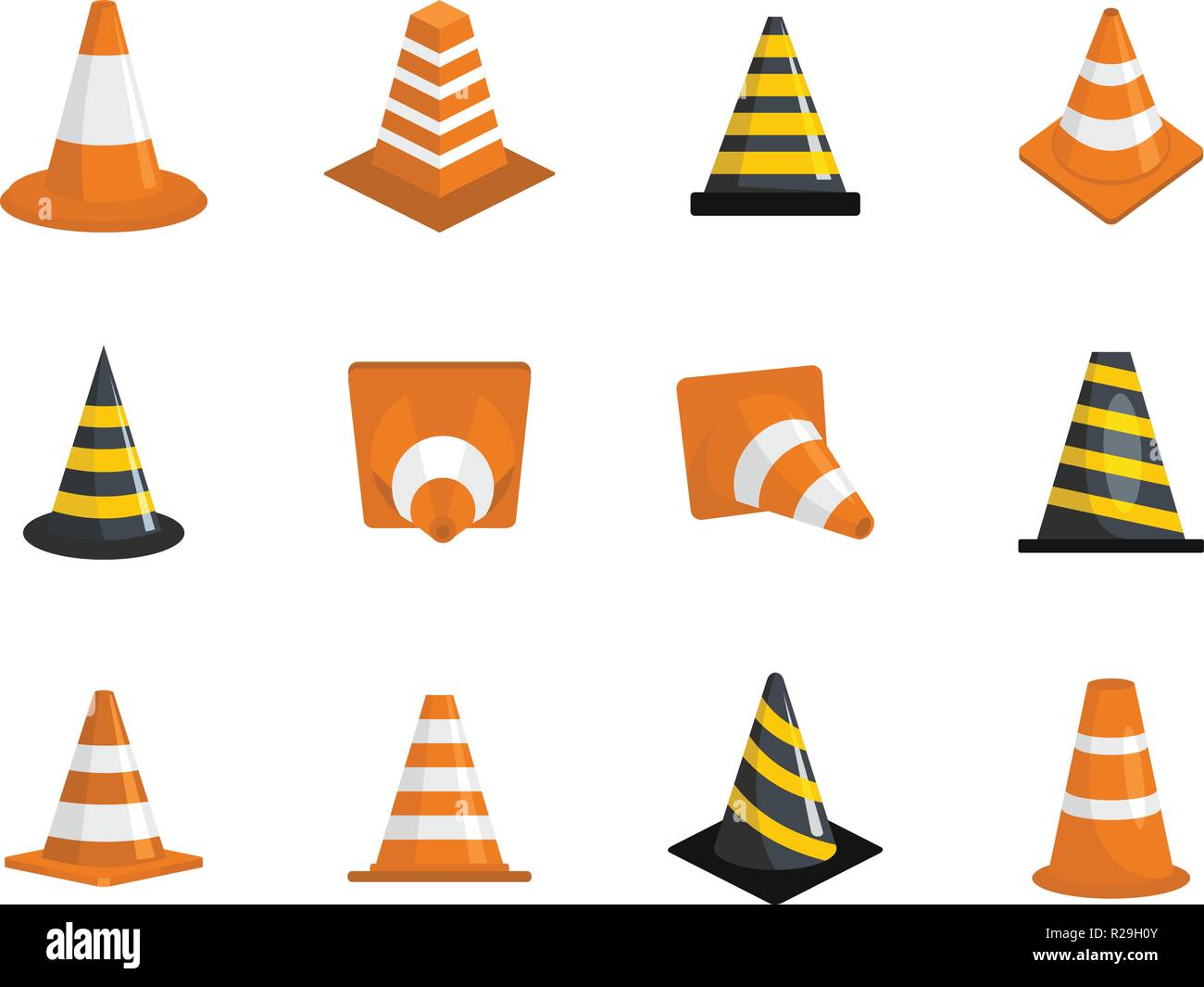 Traffic cone icons set. Flat illustration of 12 traffic cone vector