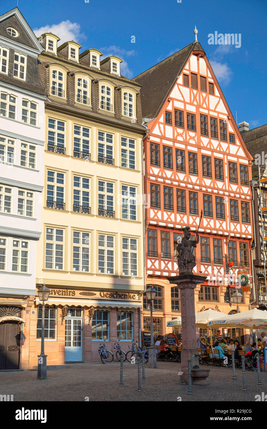 Outdoor restaurants in the Romerberg, Frankfurt, Hesse, Germany Stock