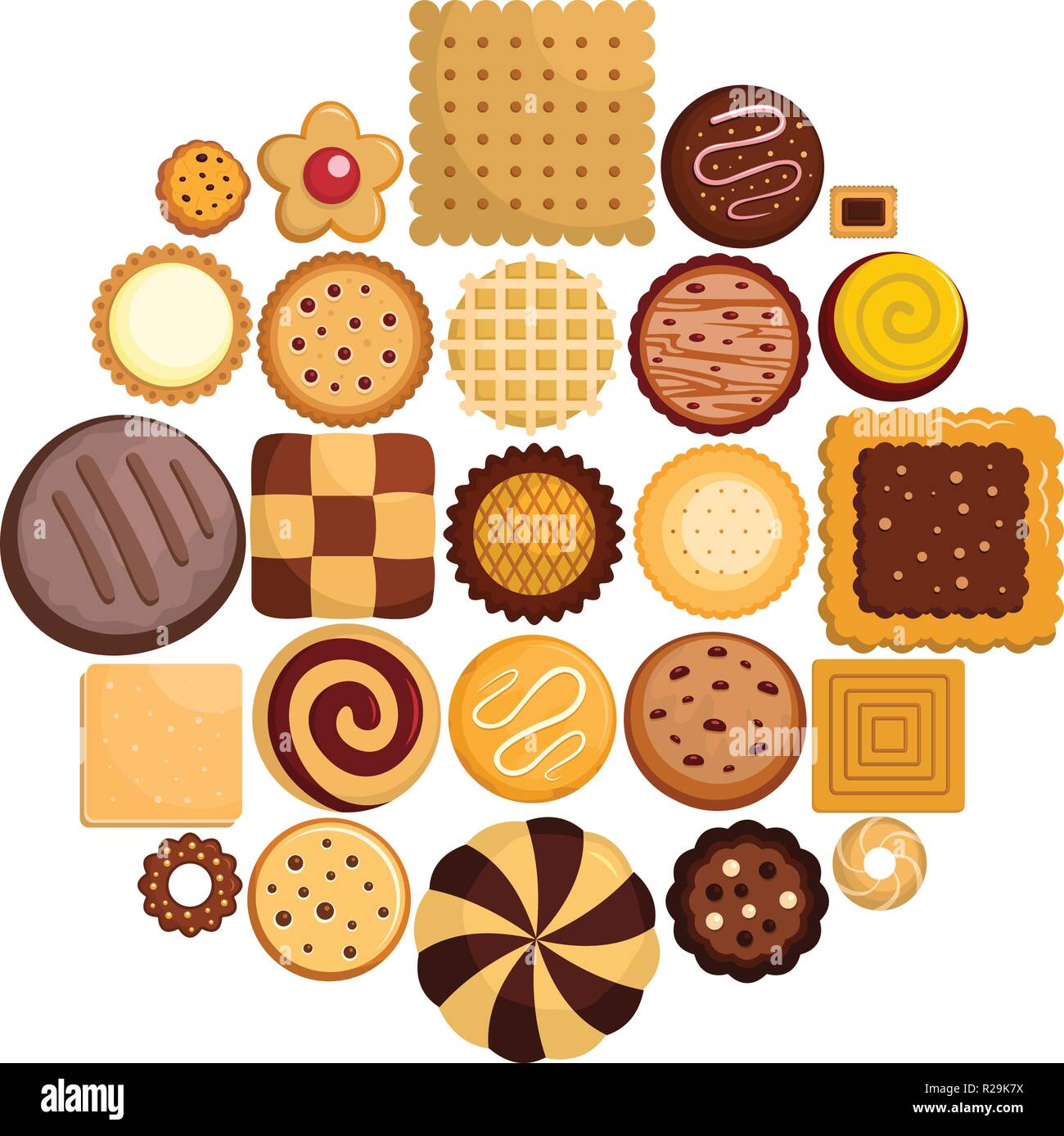 Cookies biscuit icons set. Flat illustration of 25 cookies biscuit ...