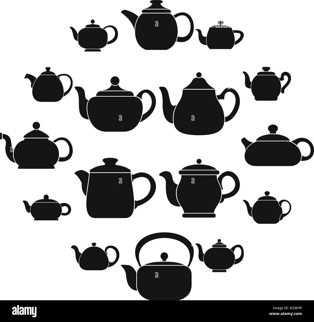 Kettle teapot icons set. Simple illustration of 16 kettle teapot