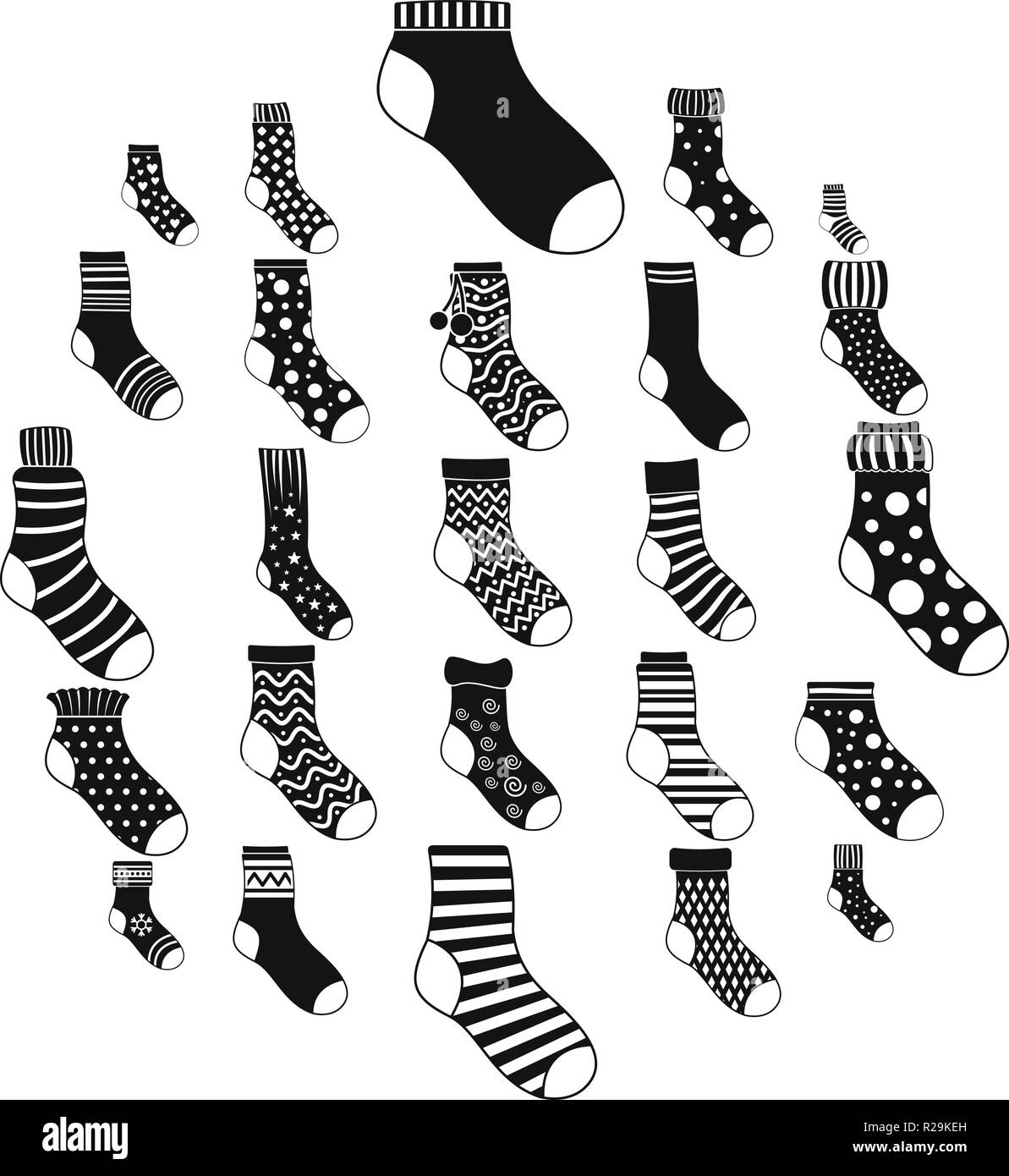 Socks textile icons set. Simple illustration of 25 socks textile vector icons for web Stock Vector