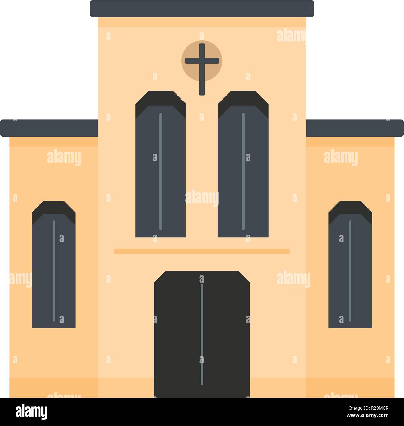 Church with cross icon. Flat illustration of church with cross vector ...