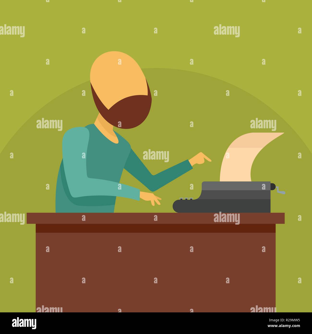 Man at typewriter icon. Flat illustration of man at typewriter vector icon for web design Stock Vector