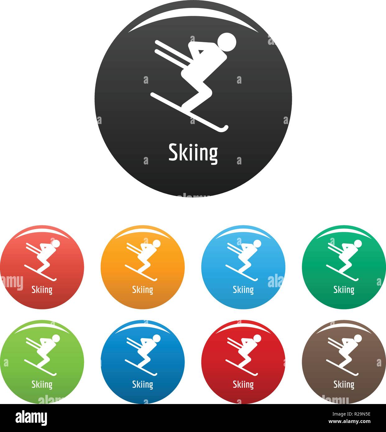 Skiing icon. Simple illustration ofskiing vector icons set color ...