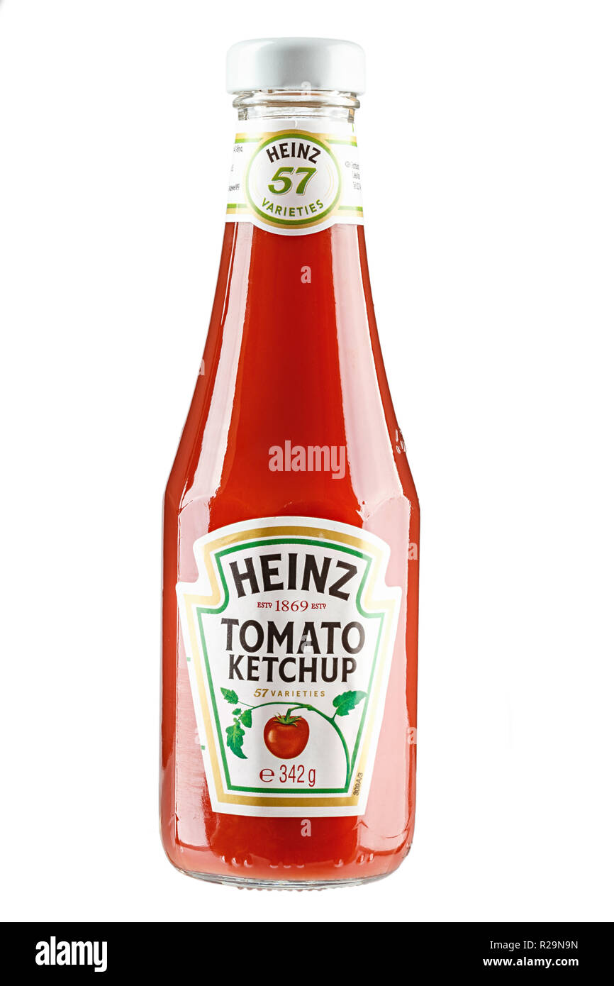 Heinz tomato ketchup sauce . The company was founded in 1869 by Henry John Heinz. Clipping path. Stock Photo