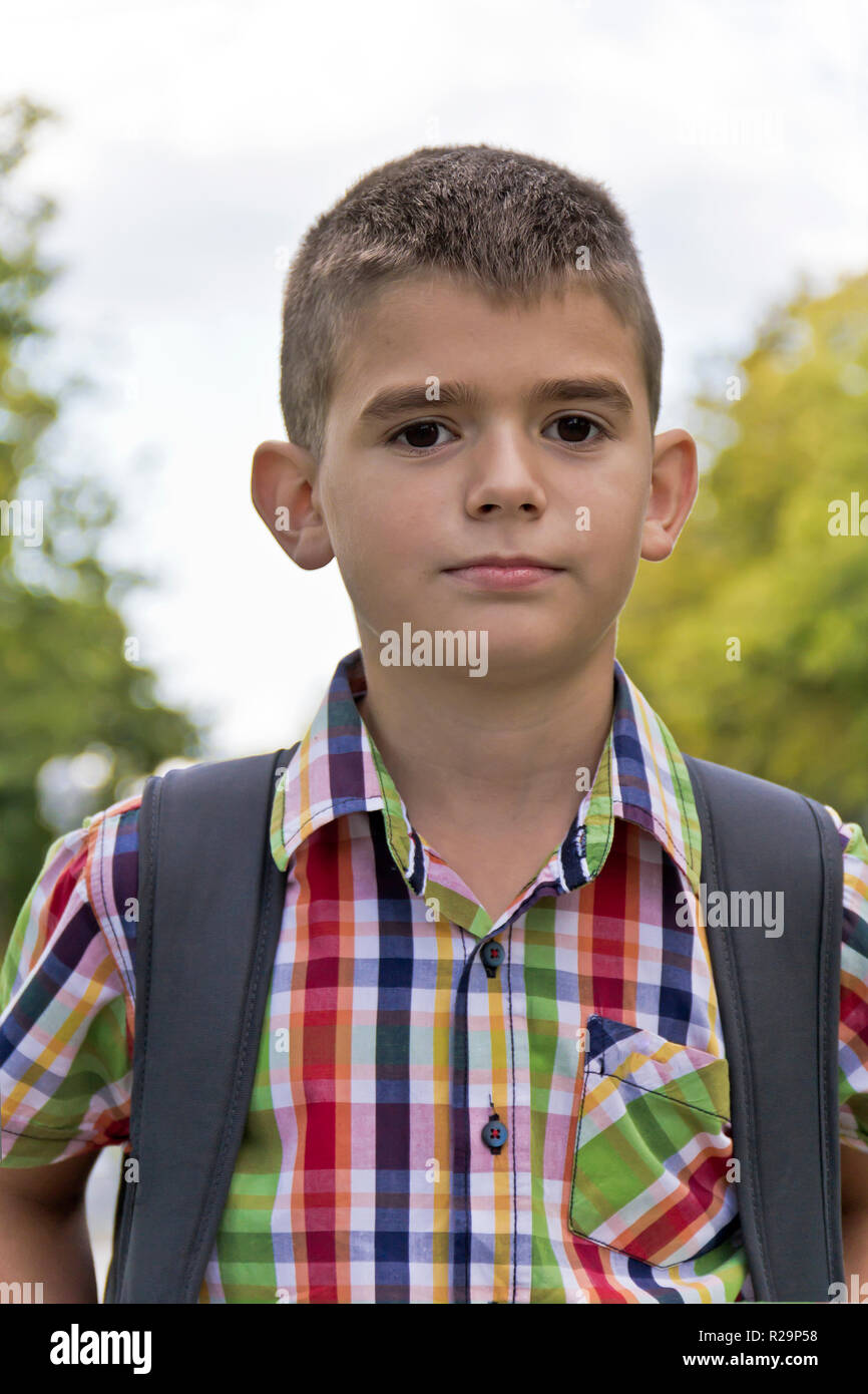 Cute brunette boy eleven years old in summer background Stock Photo - Alamy