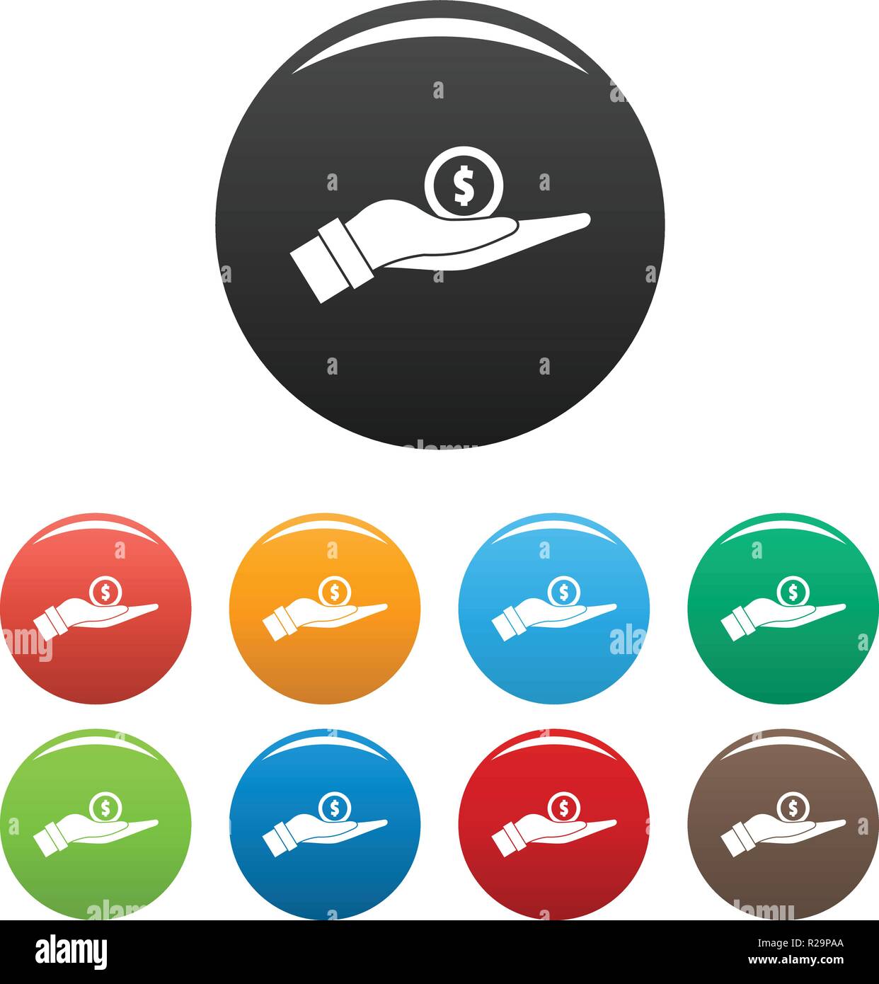 Coin in hand icon. Simple illustration of coin in hand vector icons set ...