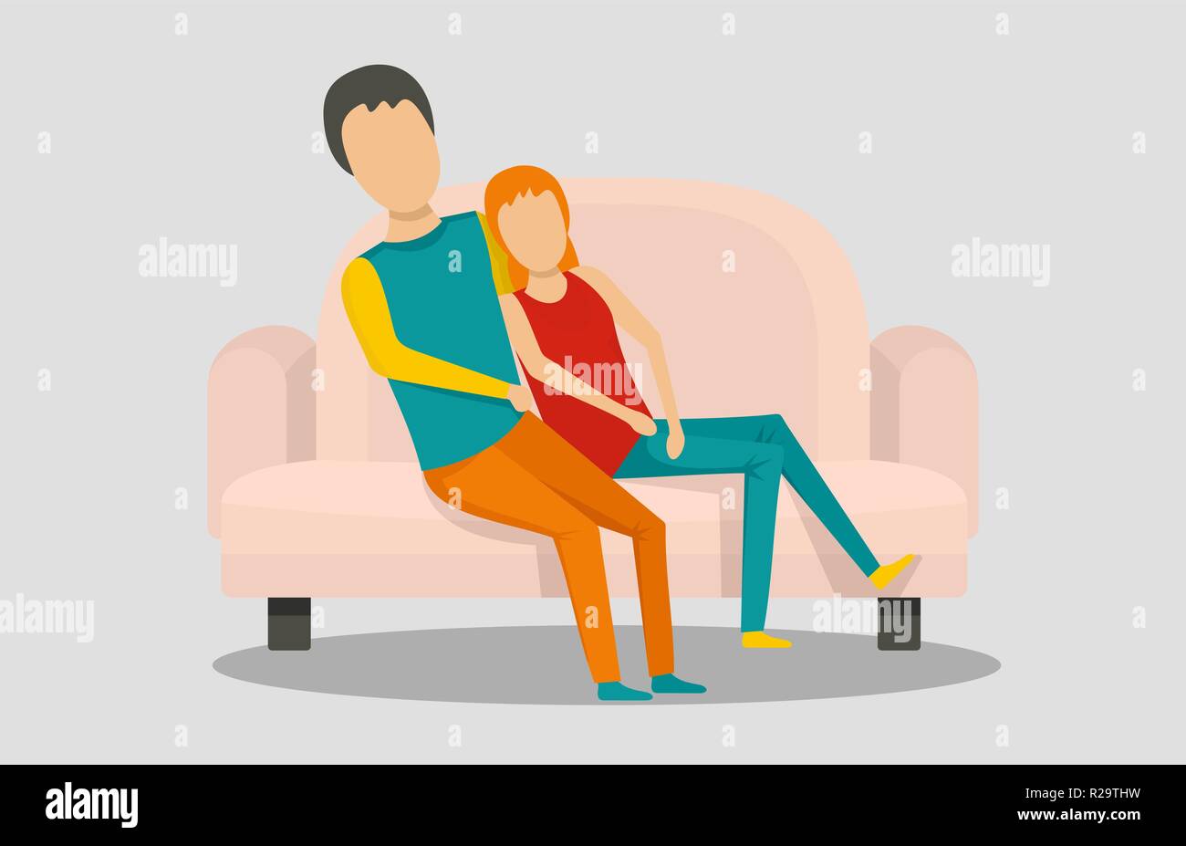 Young People At Sofa Banner Horizontal Flat Illustration Of