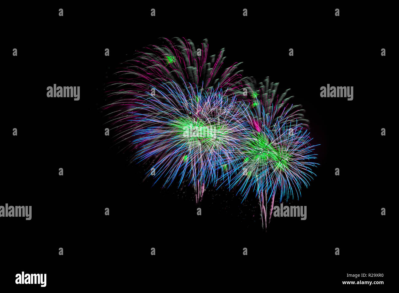 Colorful fireworks display against on night sky. Stock Photo
