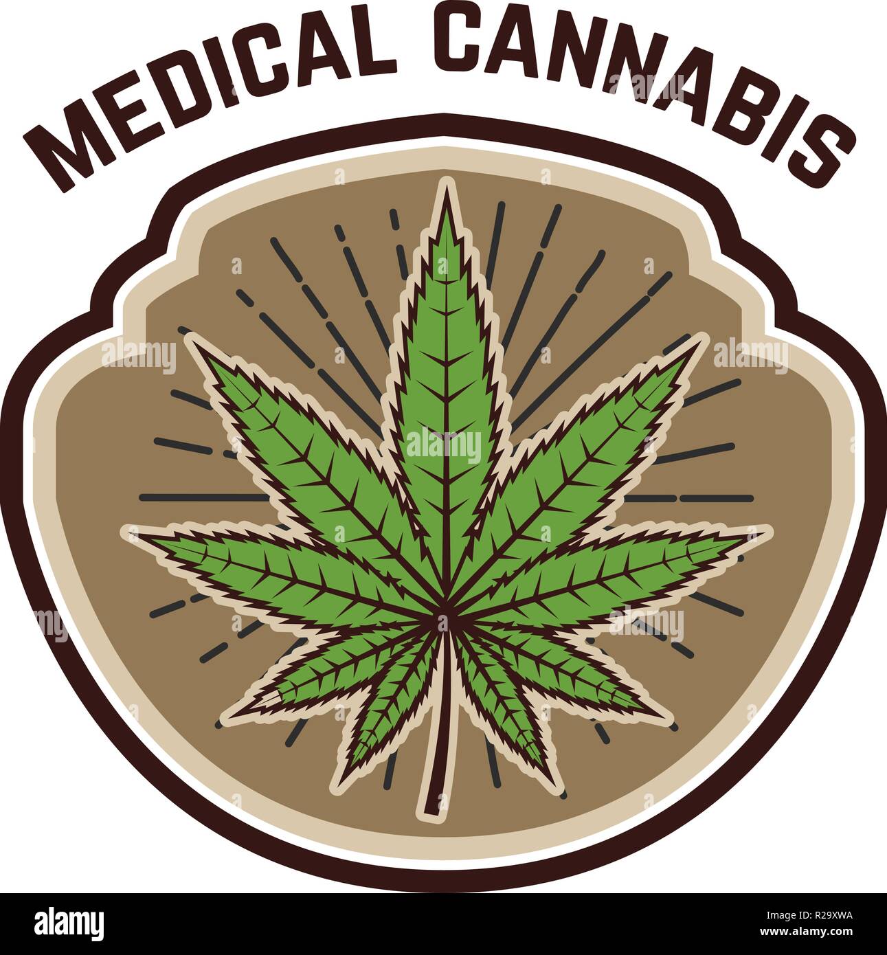 Medical marijuana. Emblem template with cannabis leaf. Design element for logo, label, emblem