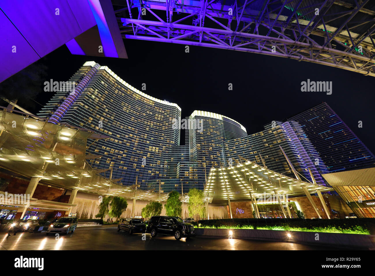Aria Resort Hotel and Casino at night, Las Vegas, Nevada, America Stock Photo