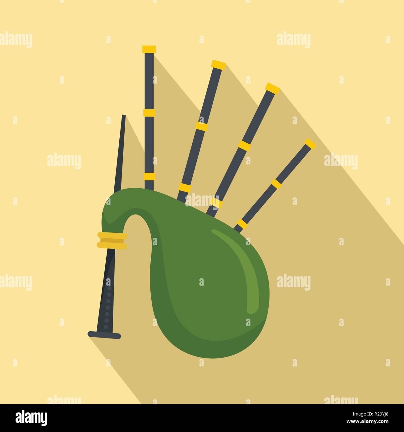Green bagpipes icon. Flat illustration of green bagpipes vector icon