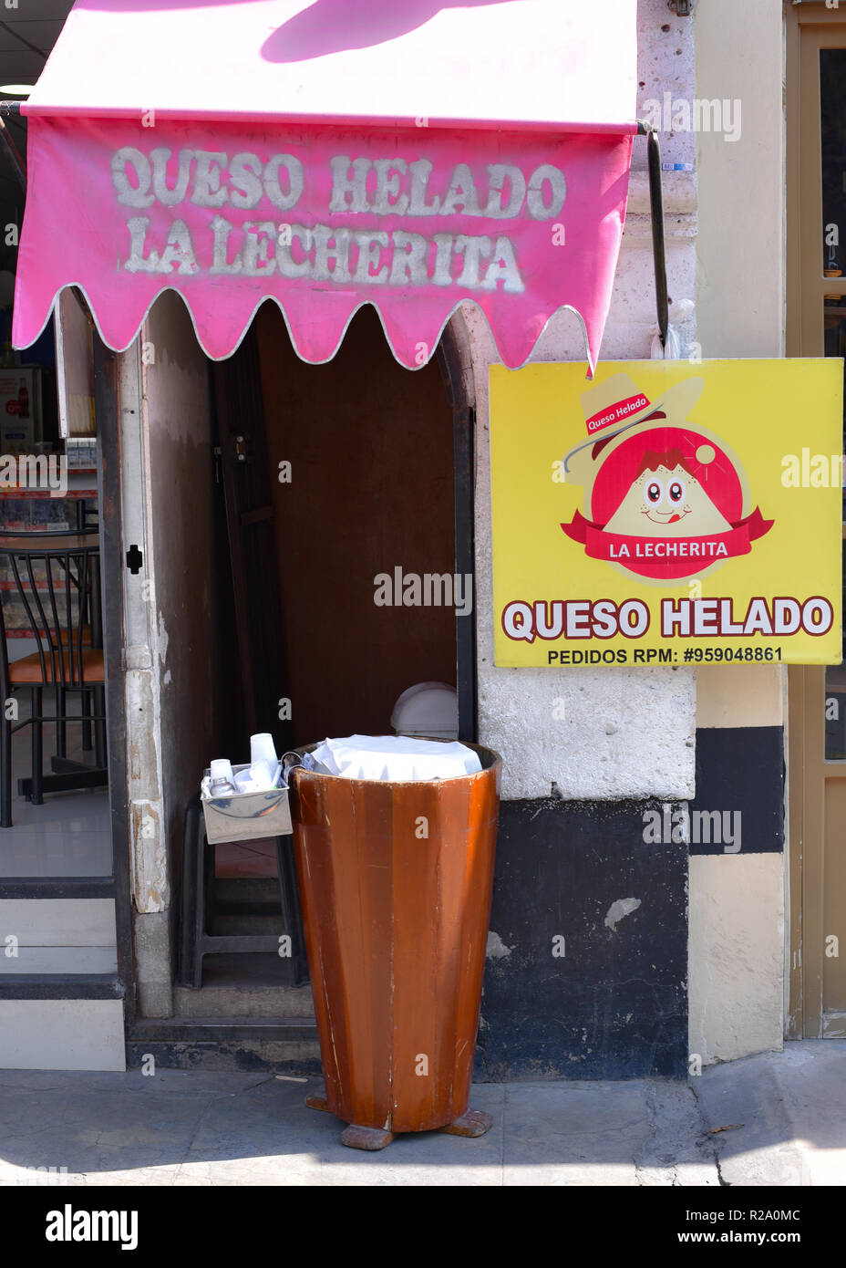 A stall selling Queso Helado, a traditional ice cream snack in Arequipa, Peru Stock Photo