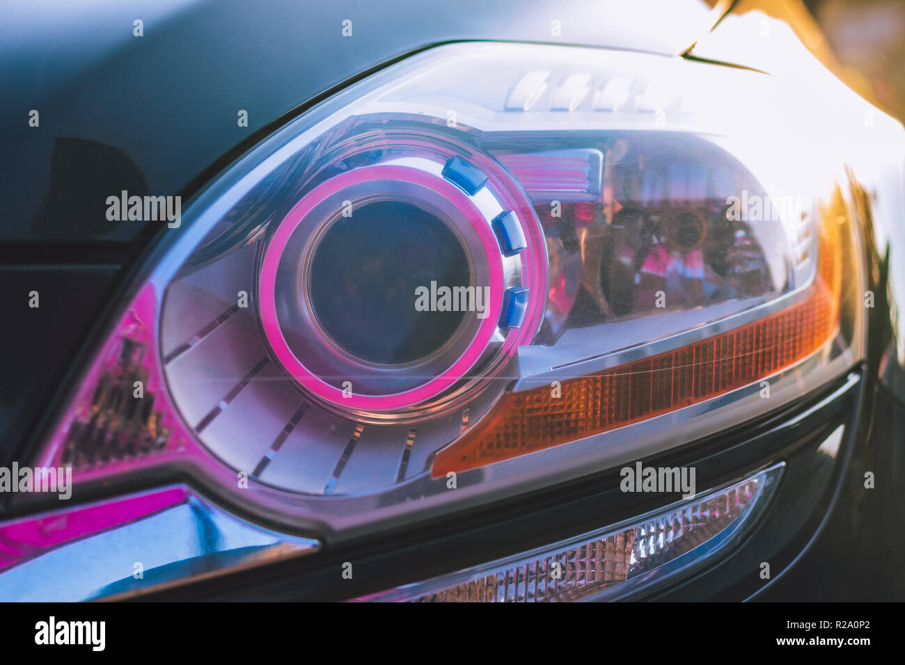 Car headlight glass closeup halogen bright lantern Stock Photo Alamy