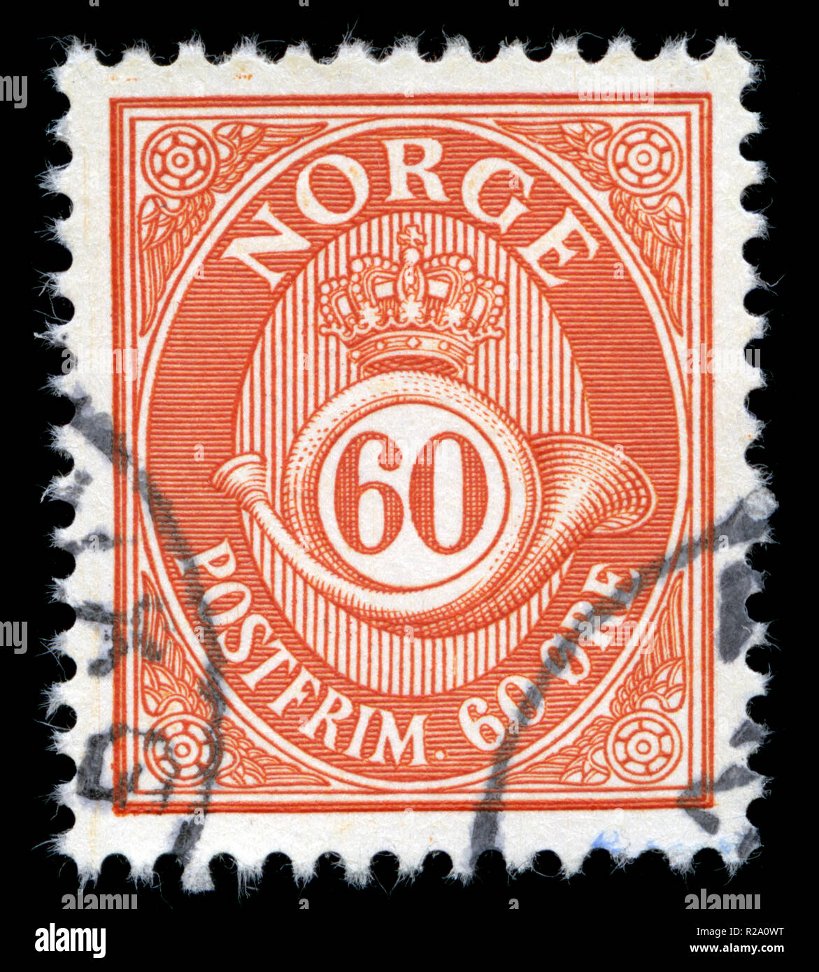 Postmarked stamp from Norway in the Posthorn series Stock Photo Alamy