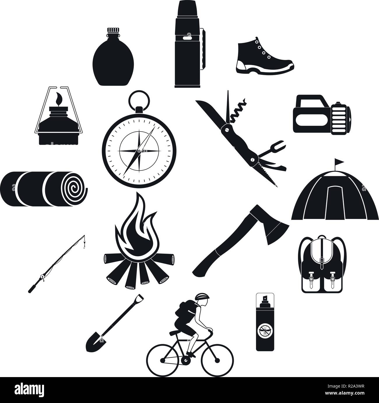 Camping simple icons set isolated on white background Stock Vector ...
