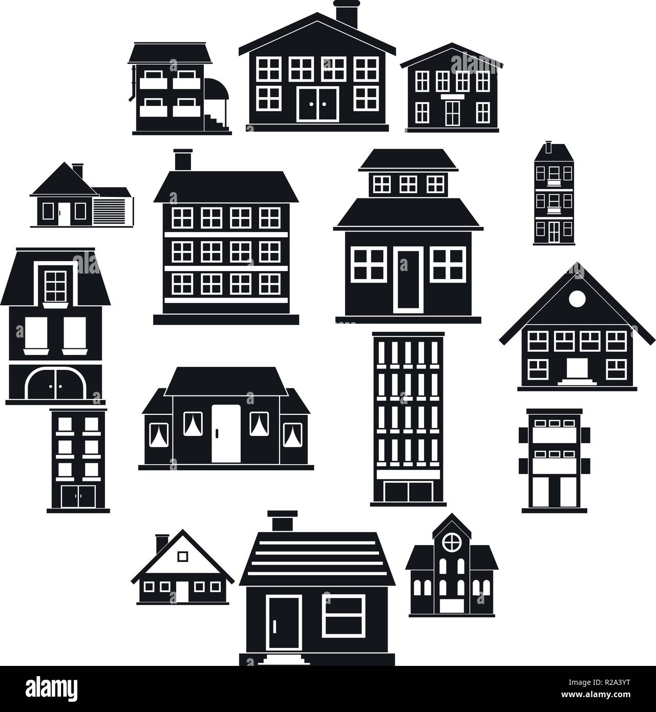 Houses black simple icons set isolated on white background Stock Vector ...