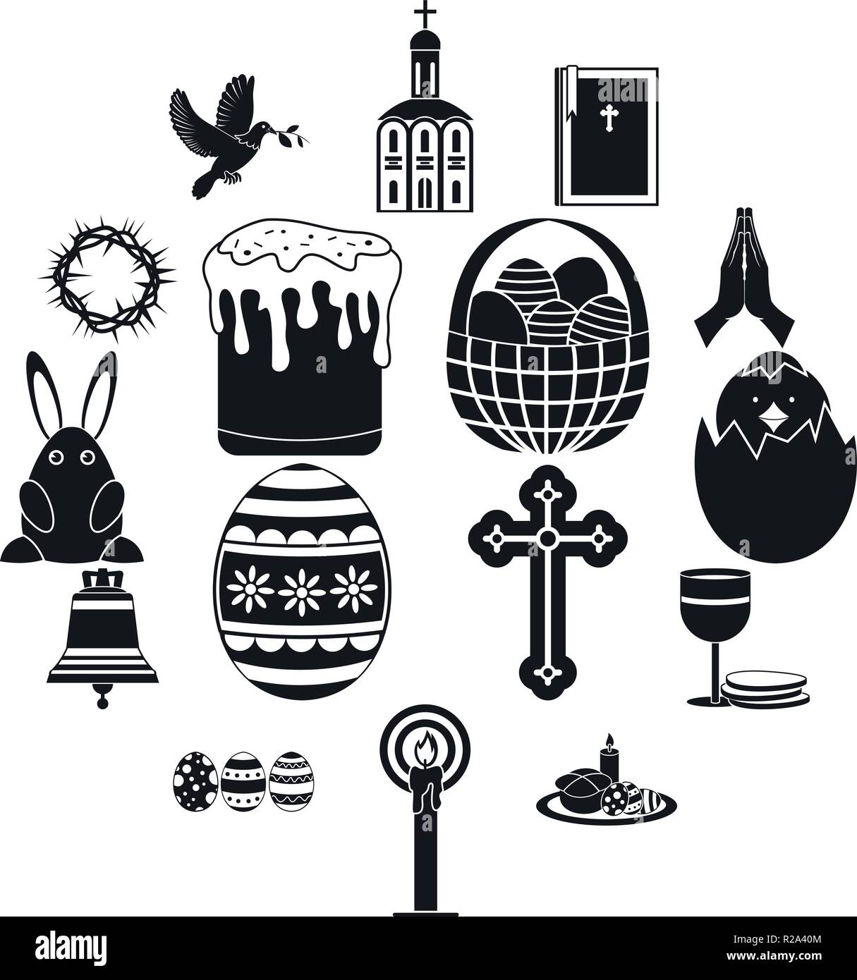 Easter black simple icons set isolated on white background Stock Vector ...