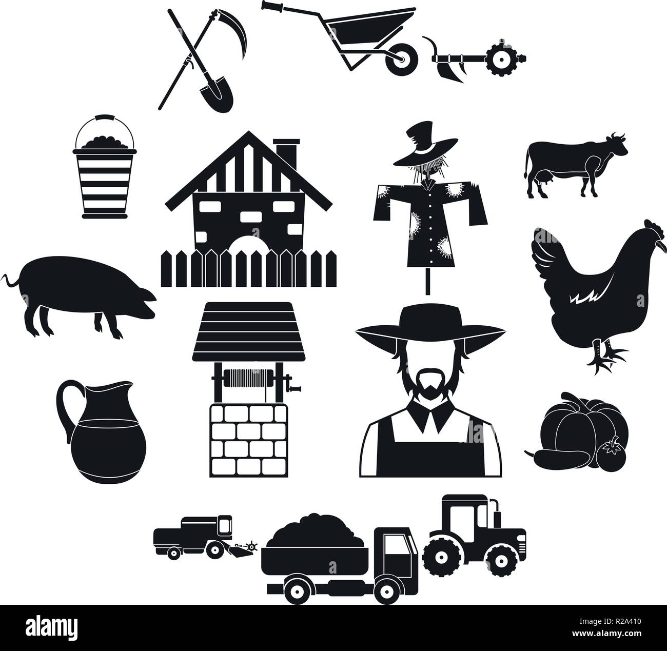 Farm black simple icons set isolated on white background Stock Vector ...