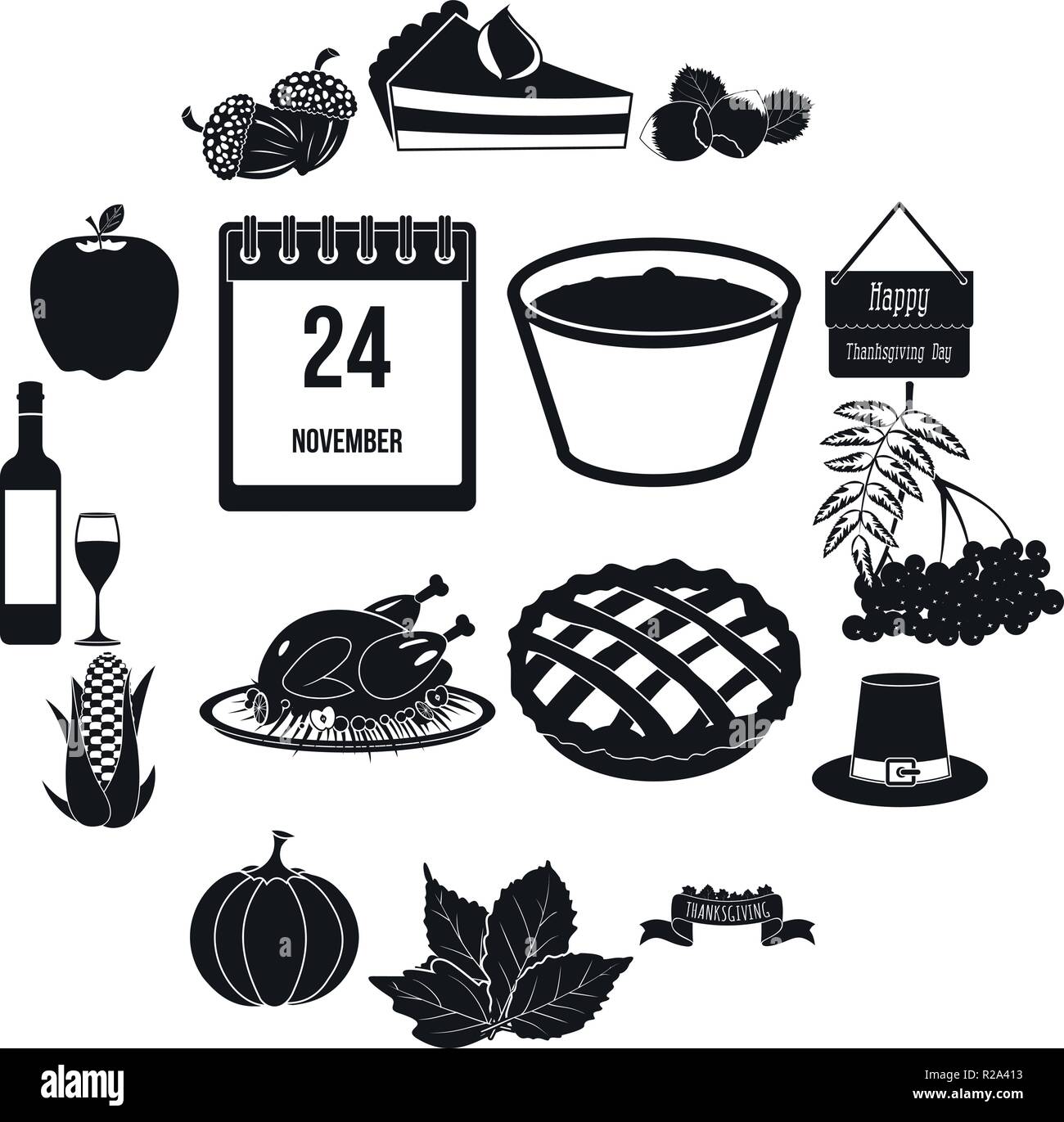 Thanksgiving day black simple icons set isolated on white background ...