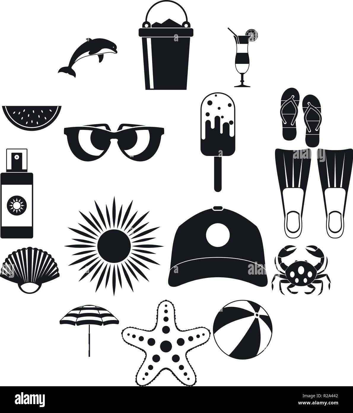 Summer icons set in simple style on a white background Stock Vector ...
