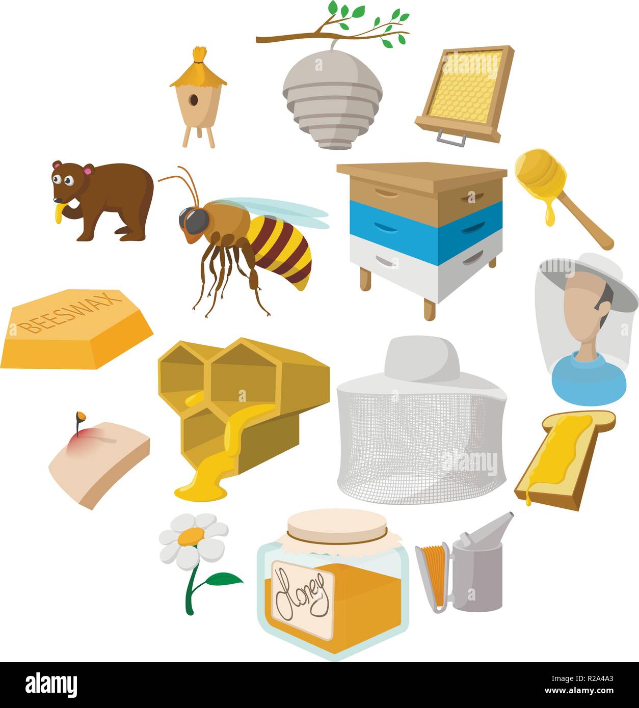 Apiary cartoon icons set isolated on white background Stock Vector ...