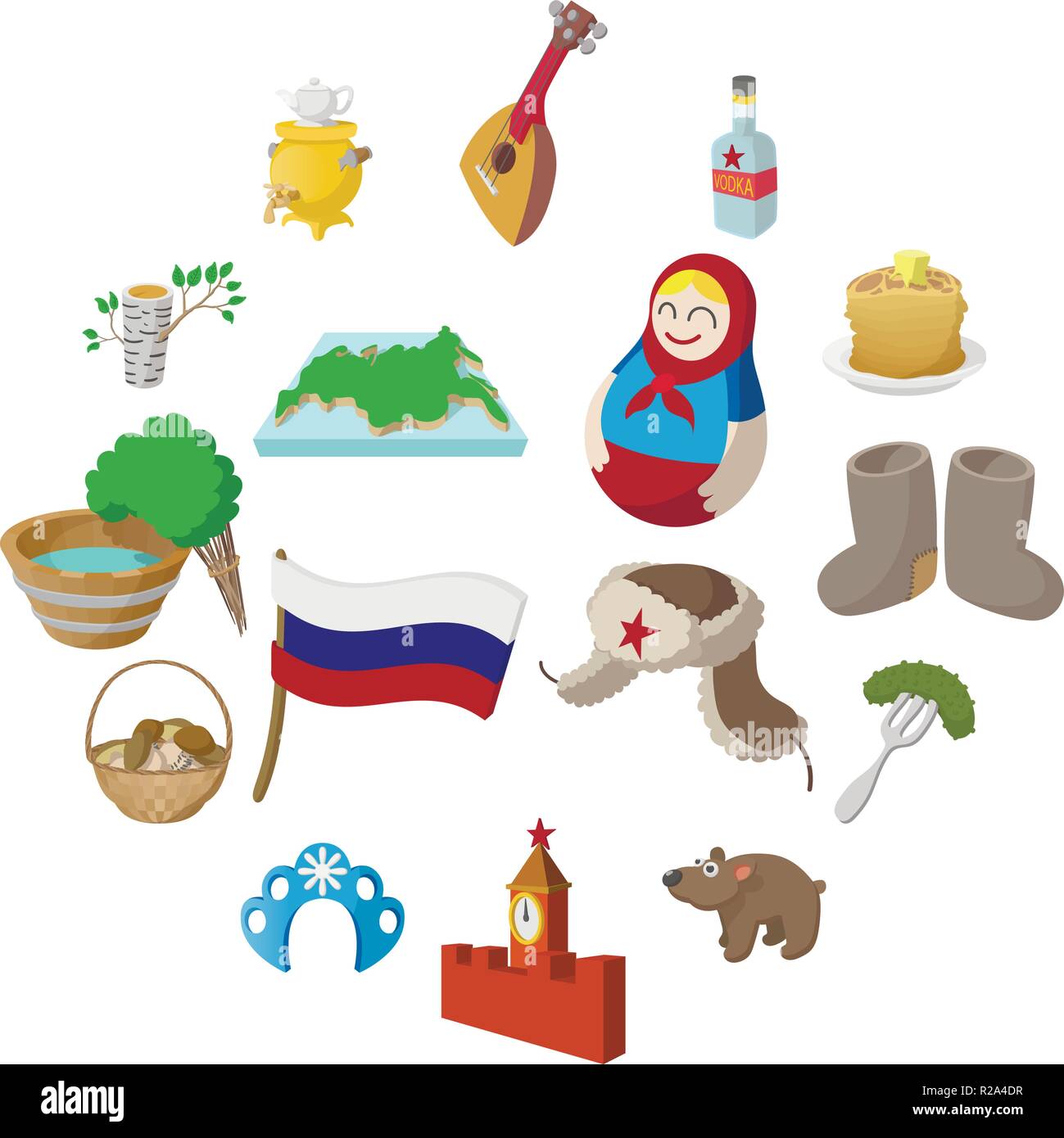 Russia cartoon icons set isolated on white background Stock Vector