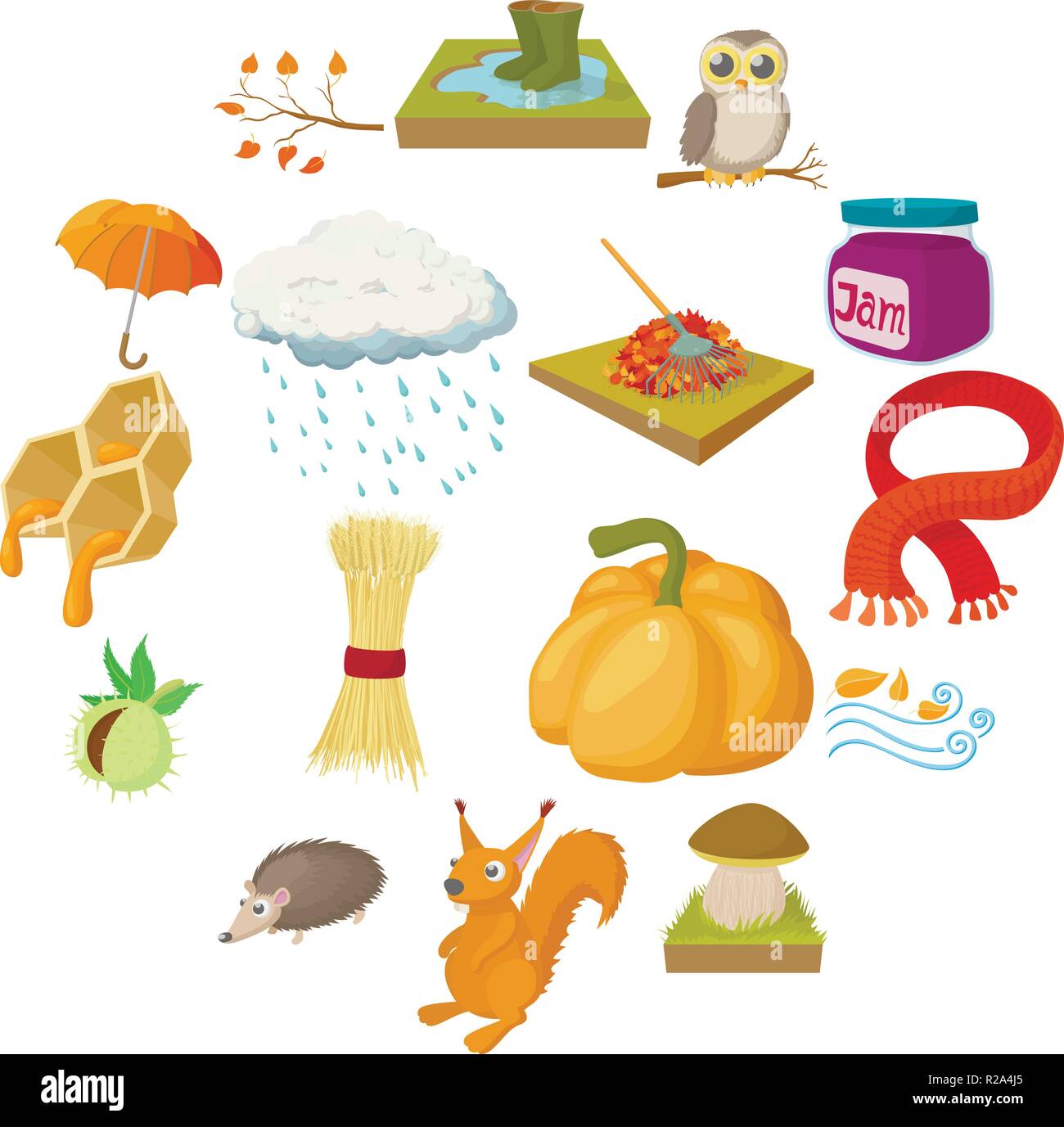 Autumn icons set in cartoon style isolated on white background Stock ...