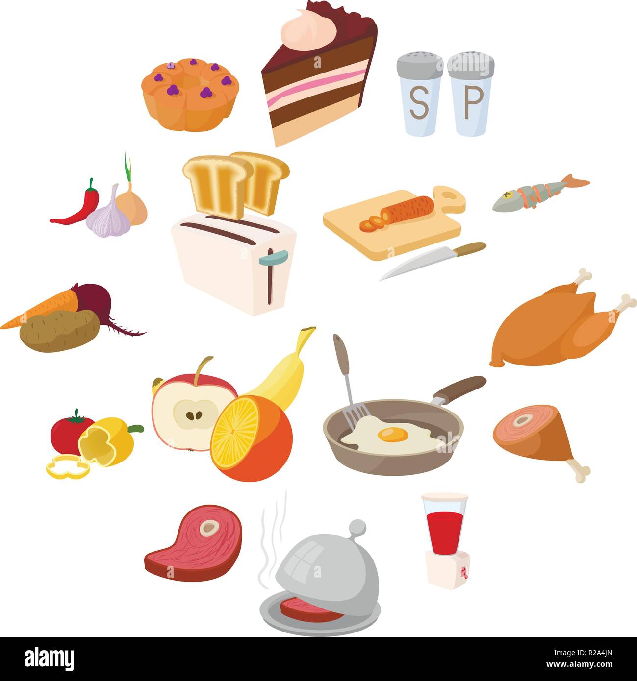 Food icons set in cartoon style on a white background Stock Vector