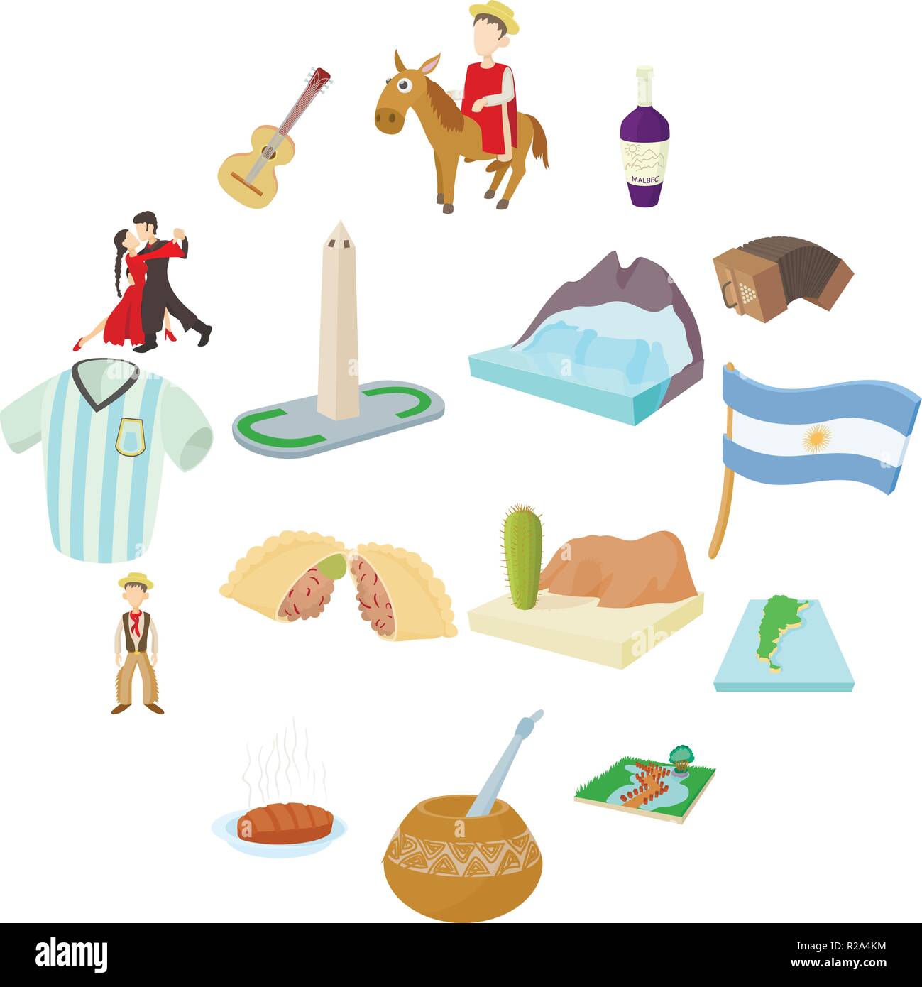 Argentina icons set in cartoon style on a white background Stock Vector