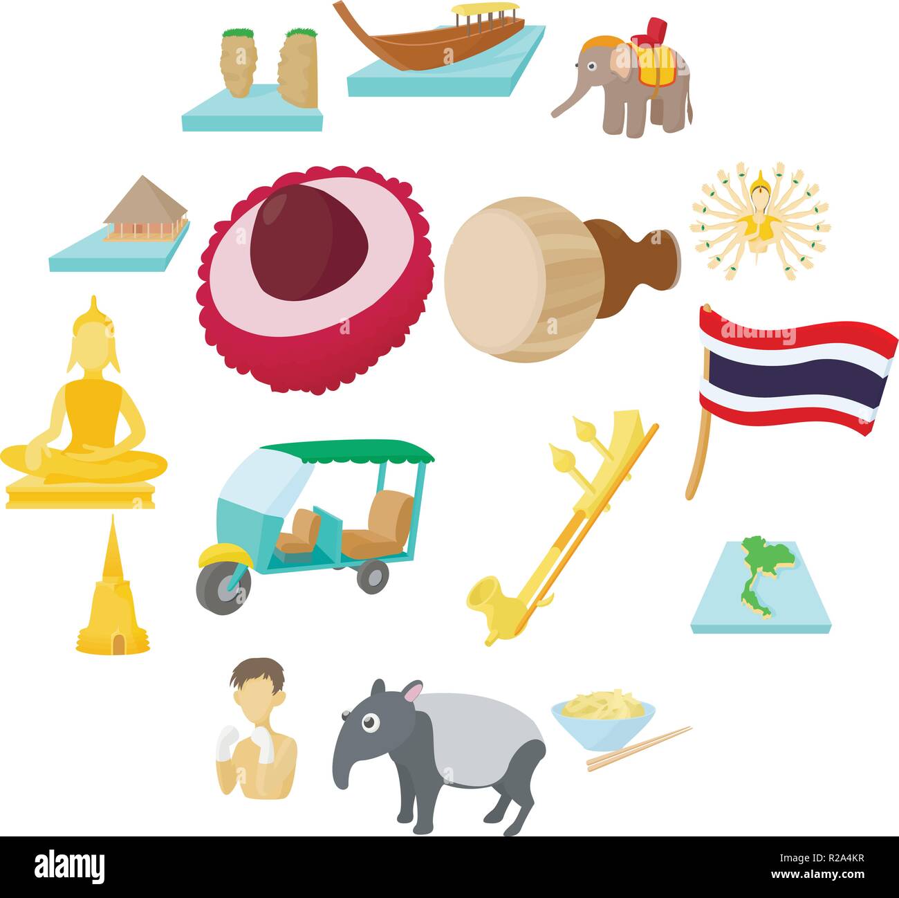 Thailand icons set in cartoon style on a white background Stock Vector ...