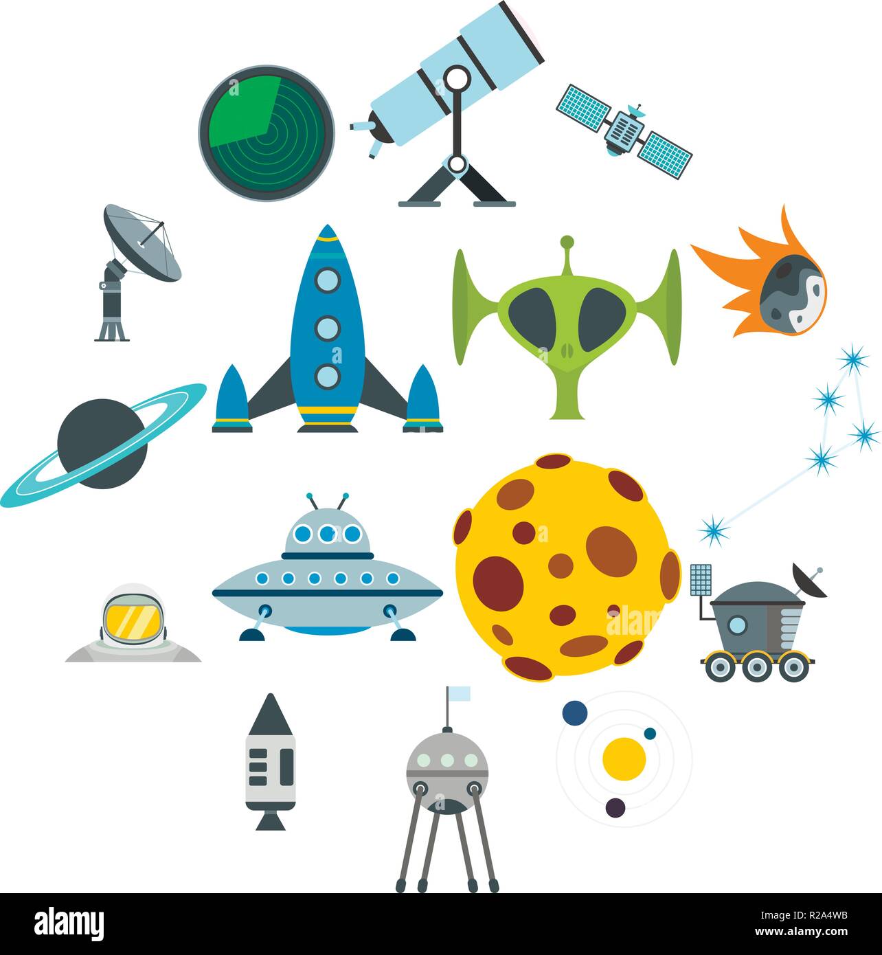 Space flat icons set for web and mobile devices Stock Vector Image ...