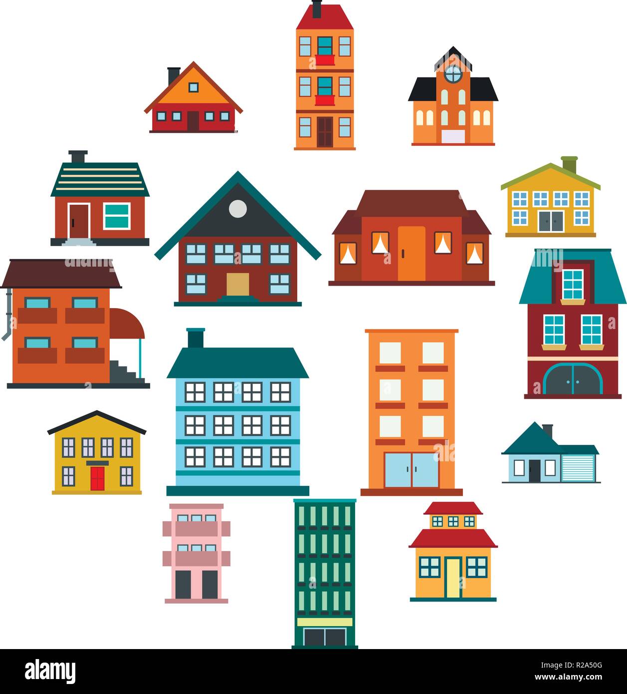 Houses flat icons set isolated on white background Stock Vector Image ...