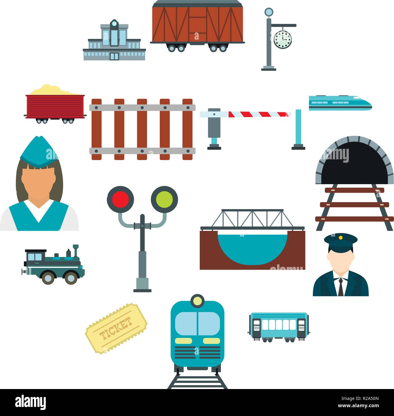 Railroad flat icons set isolated on white background Stock Vector Image ...