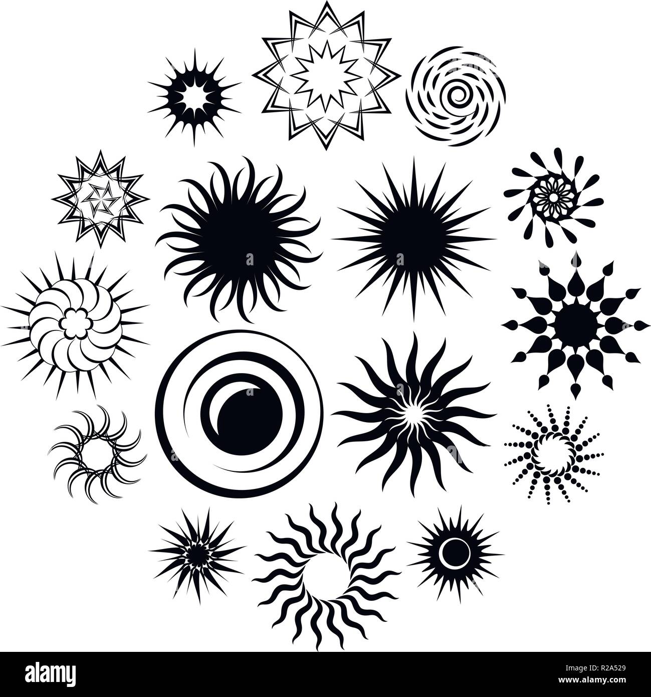 Sun black icons set isolated on white background Stock Vector Image ...