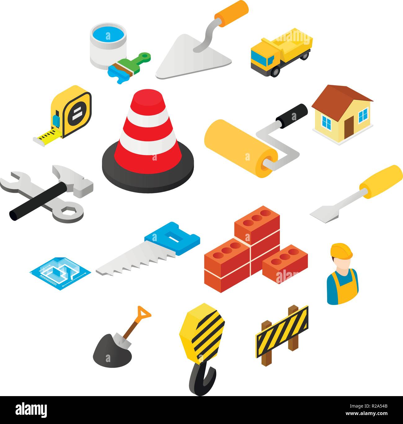 Construction isometric icons set isolated on white background Stock ...