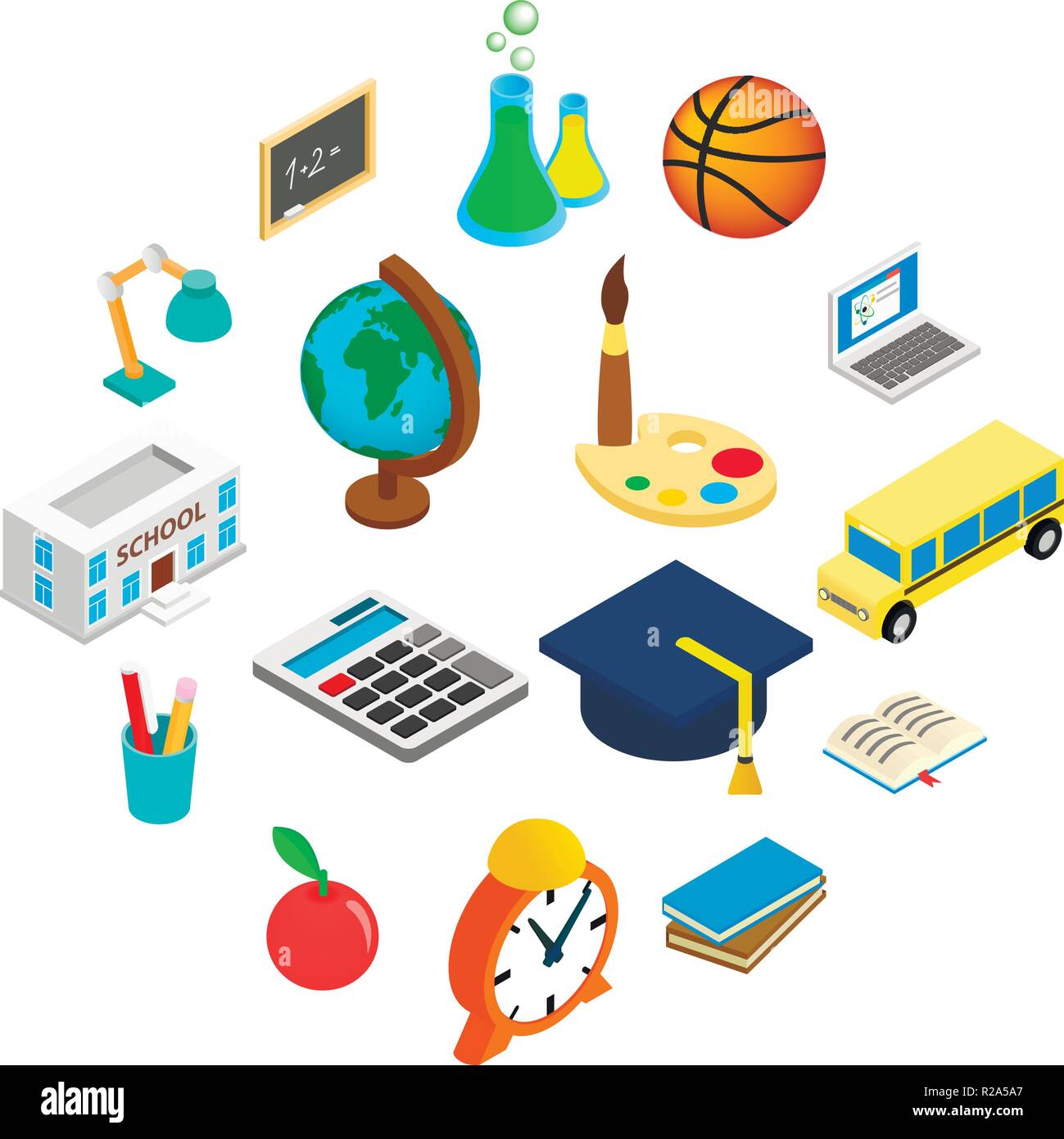 Education isometric 3d icons set isolated on white background Stock ...