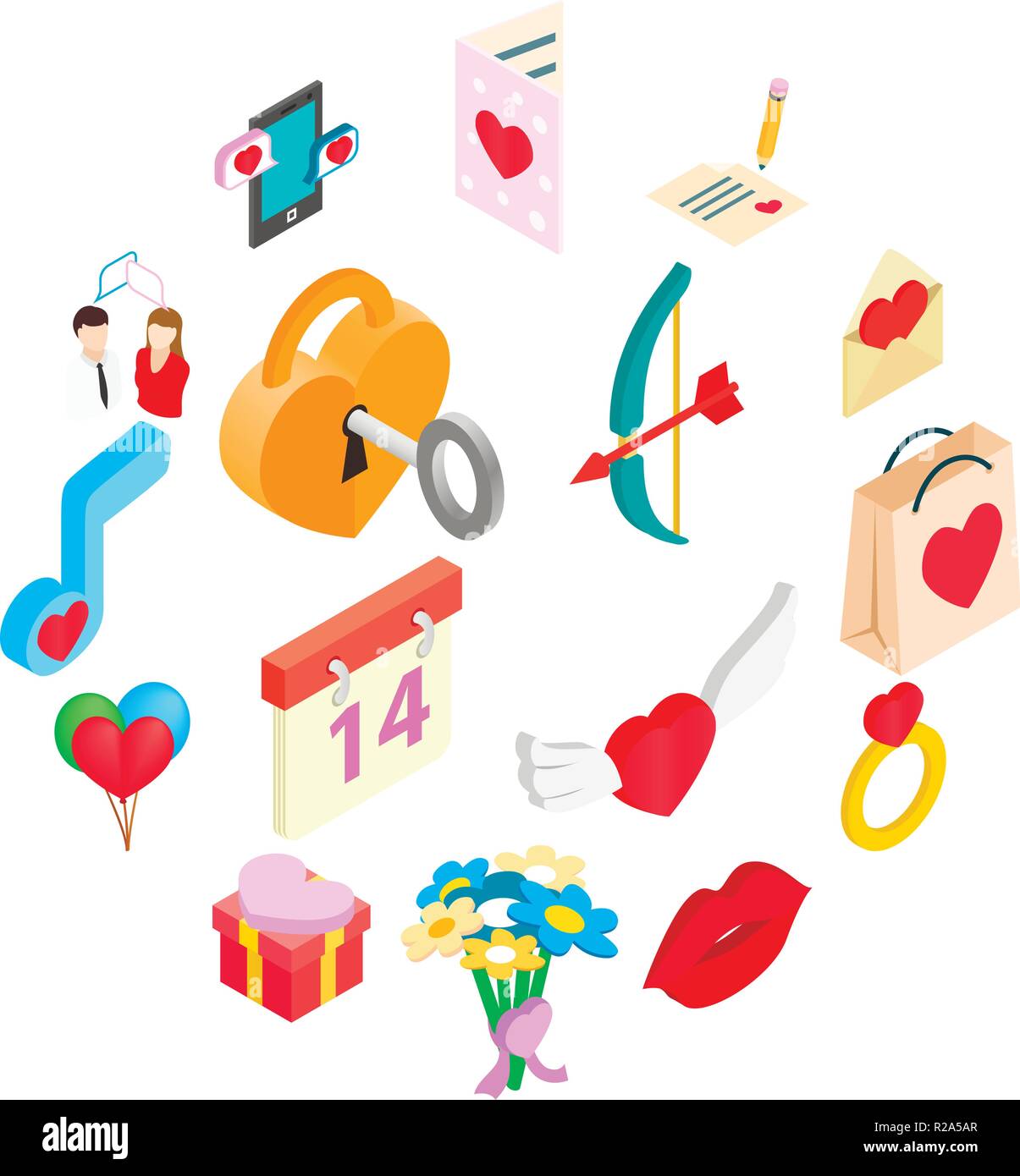 Valentines isometric 3d icons set isolated on white background Stock ...