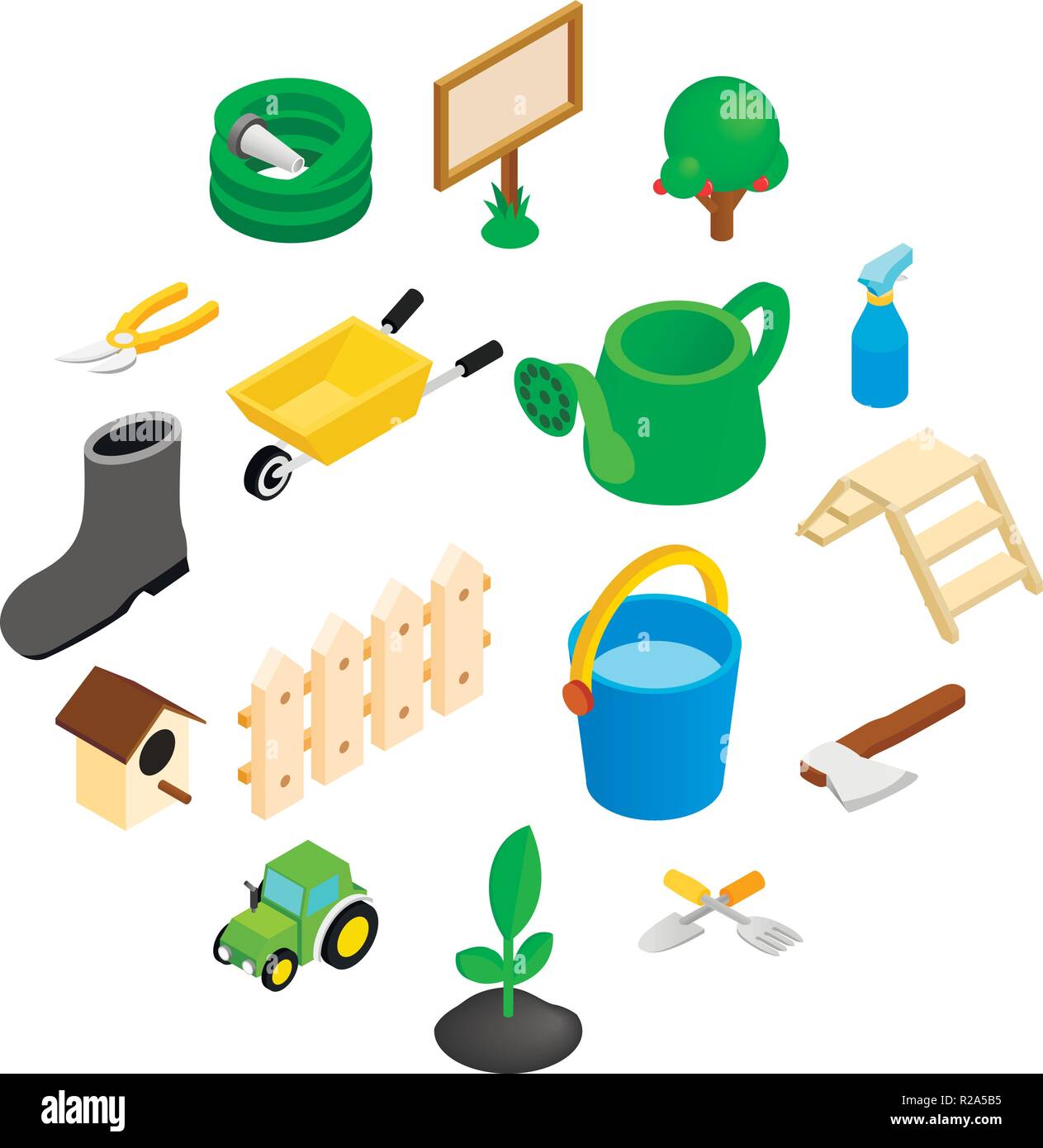 Garden isometric 3d icons set isolated on white background Stock Vector ...