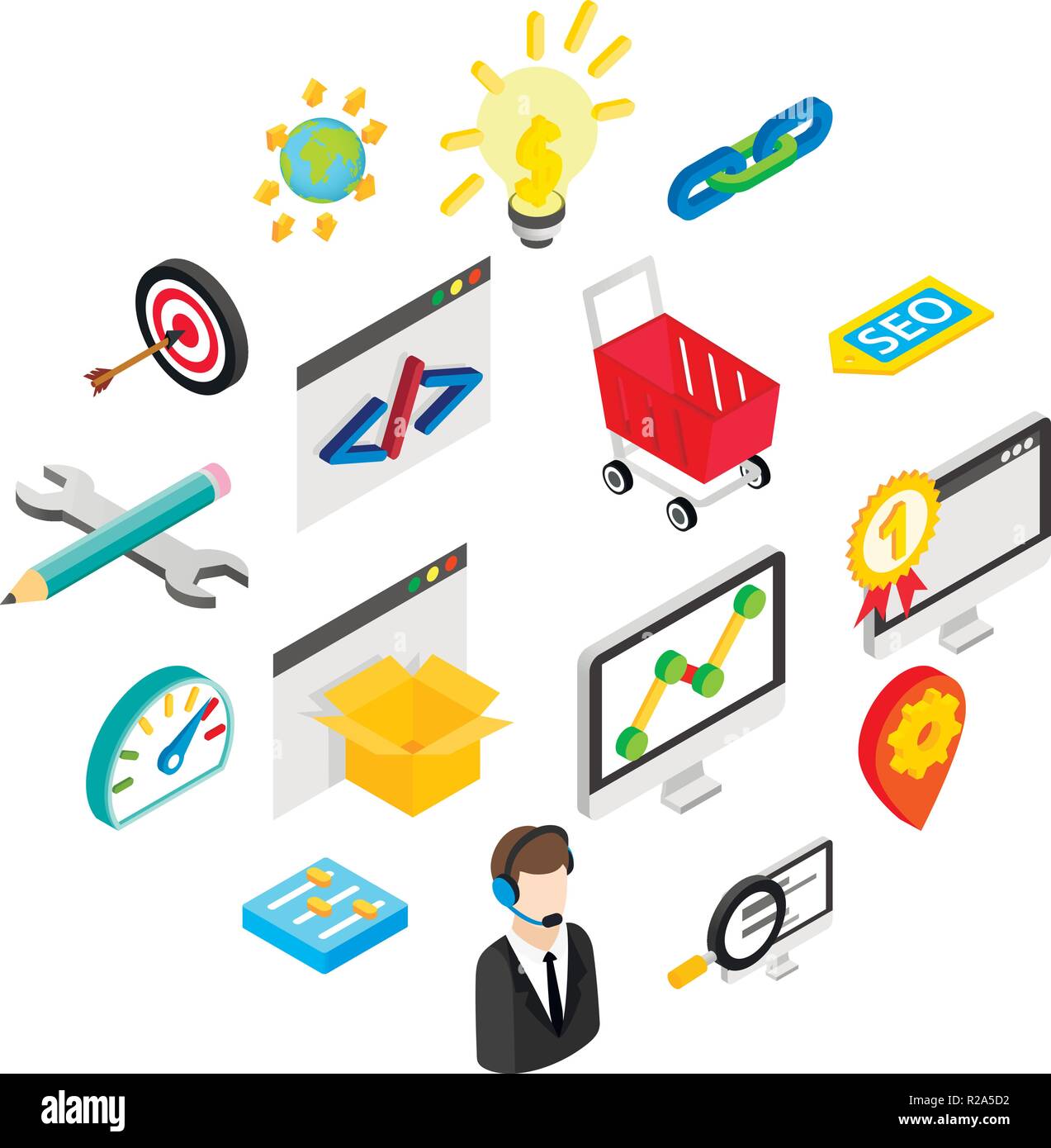 Seo isometric 3d icons set isolated on a white Stock Vector Image & Art ...