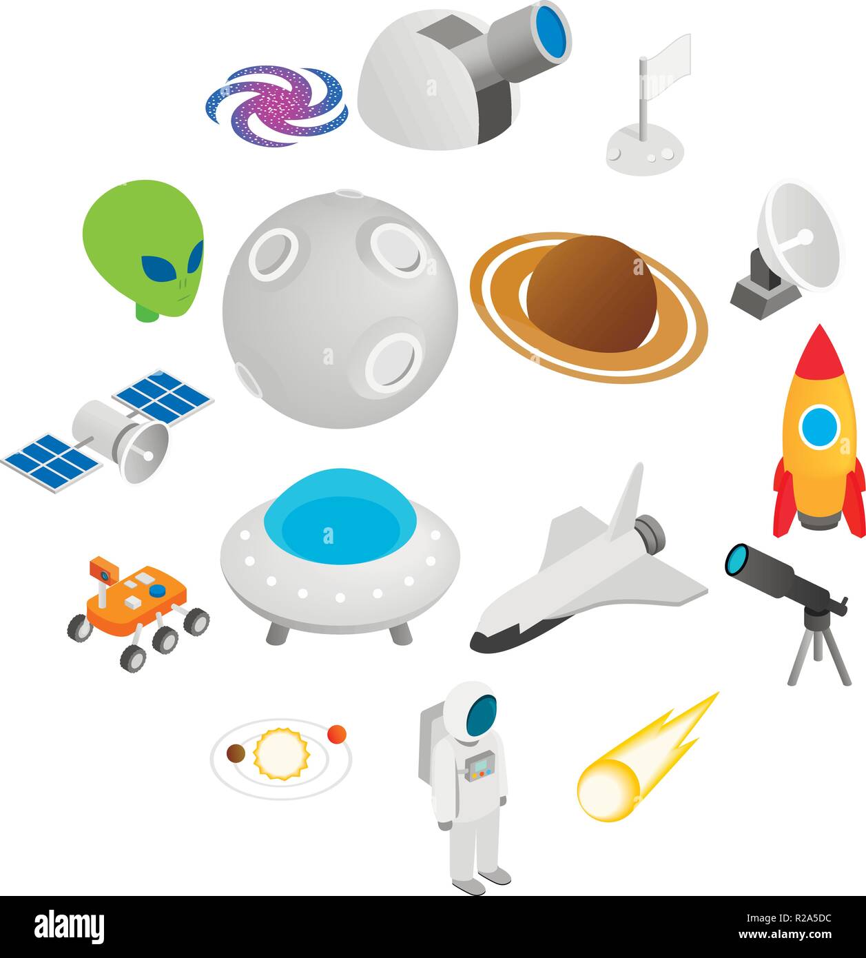 Space isometric 3d icons isolated on white background Stock Vector ...