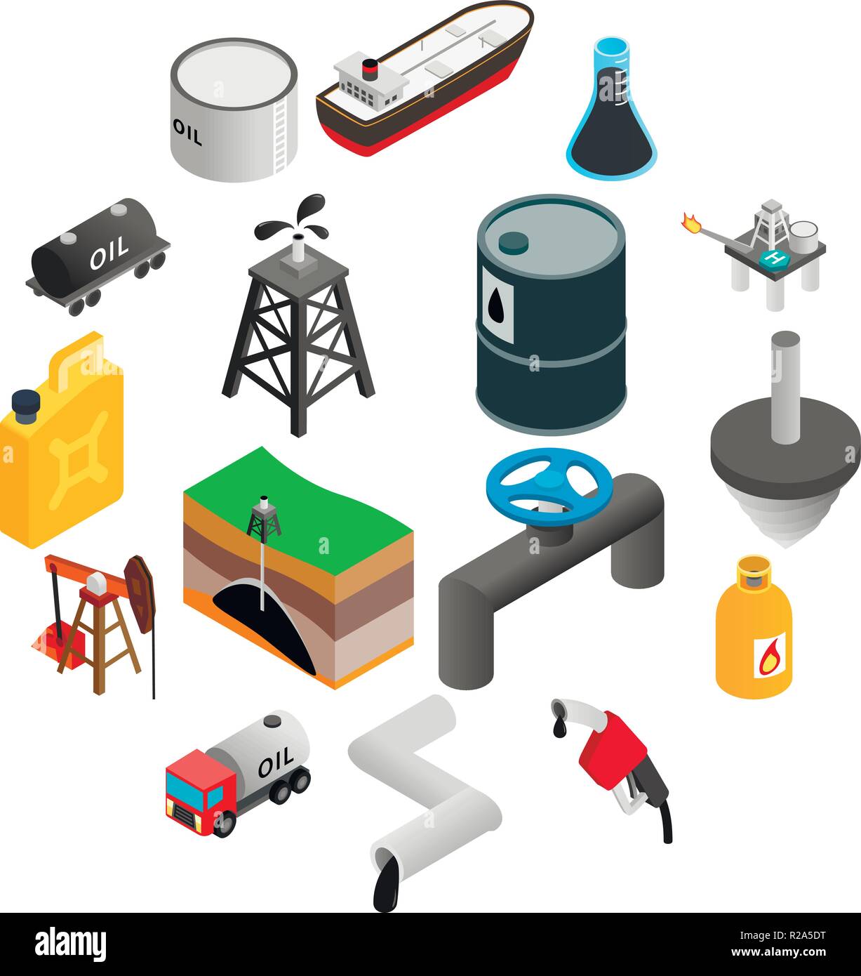 Oil industry isometric 3d icons set isolated on white background Stock ...