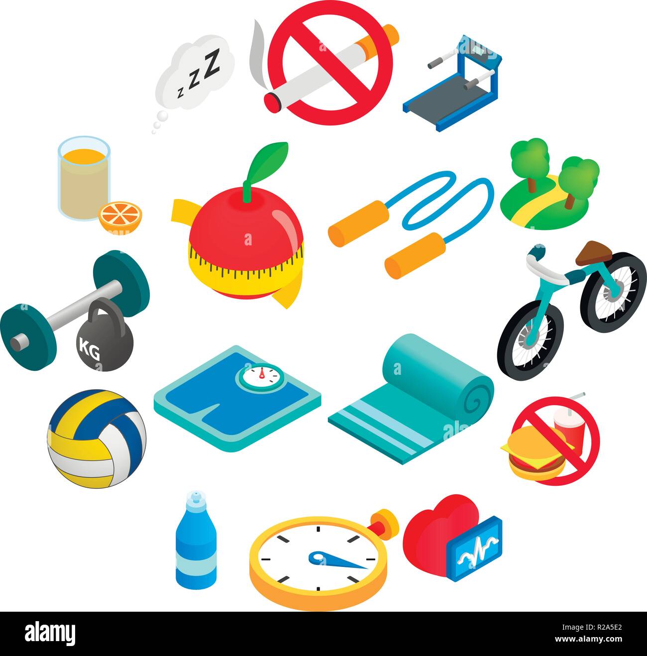 Healthy lifestyle isometric 3d icons. Fitness set isolated on white ...