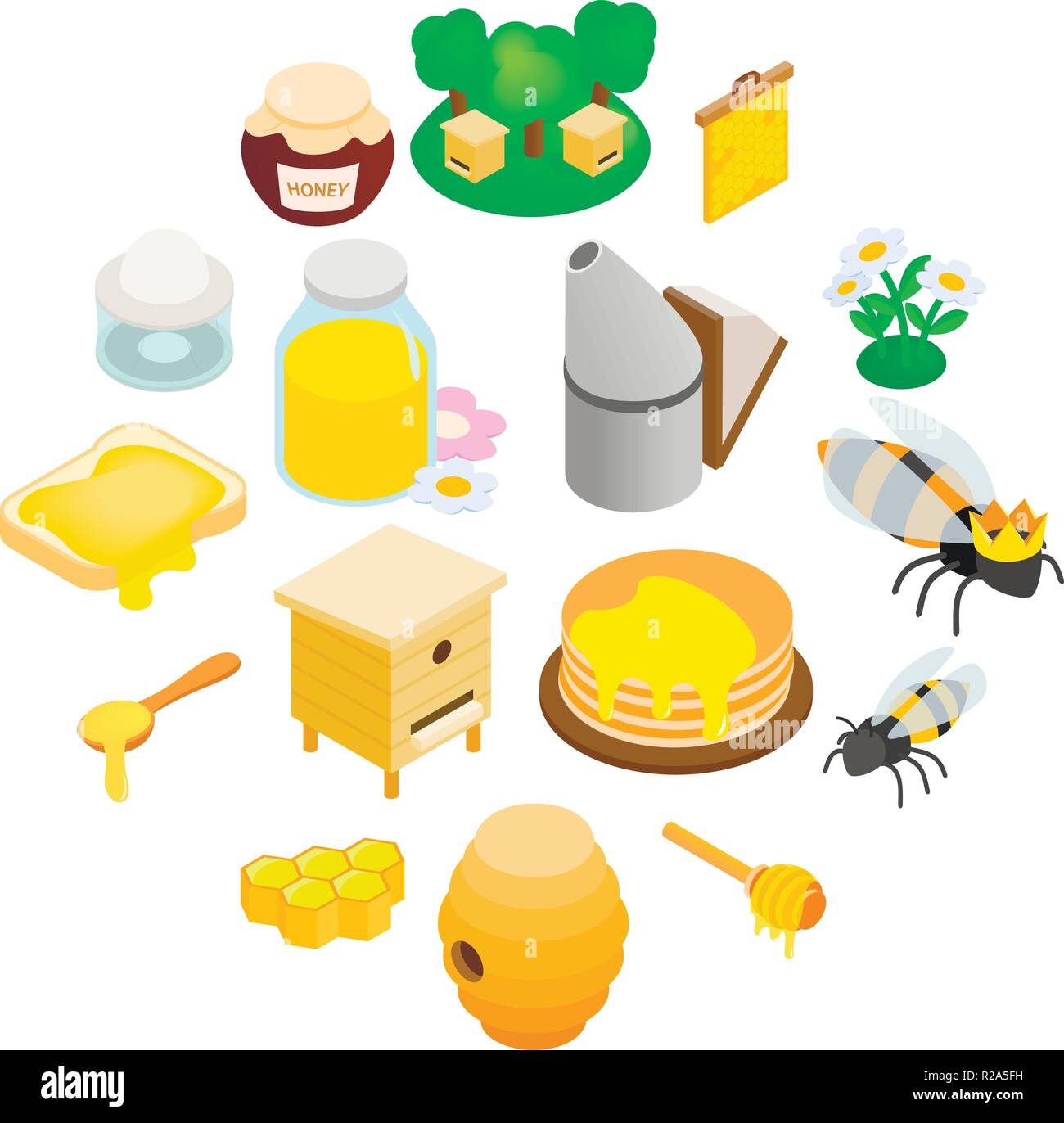 Apiary isometric 3d icon. 16 symbols isolated on a white background ...