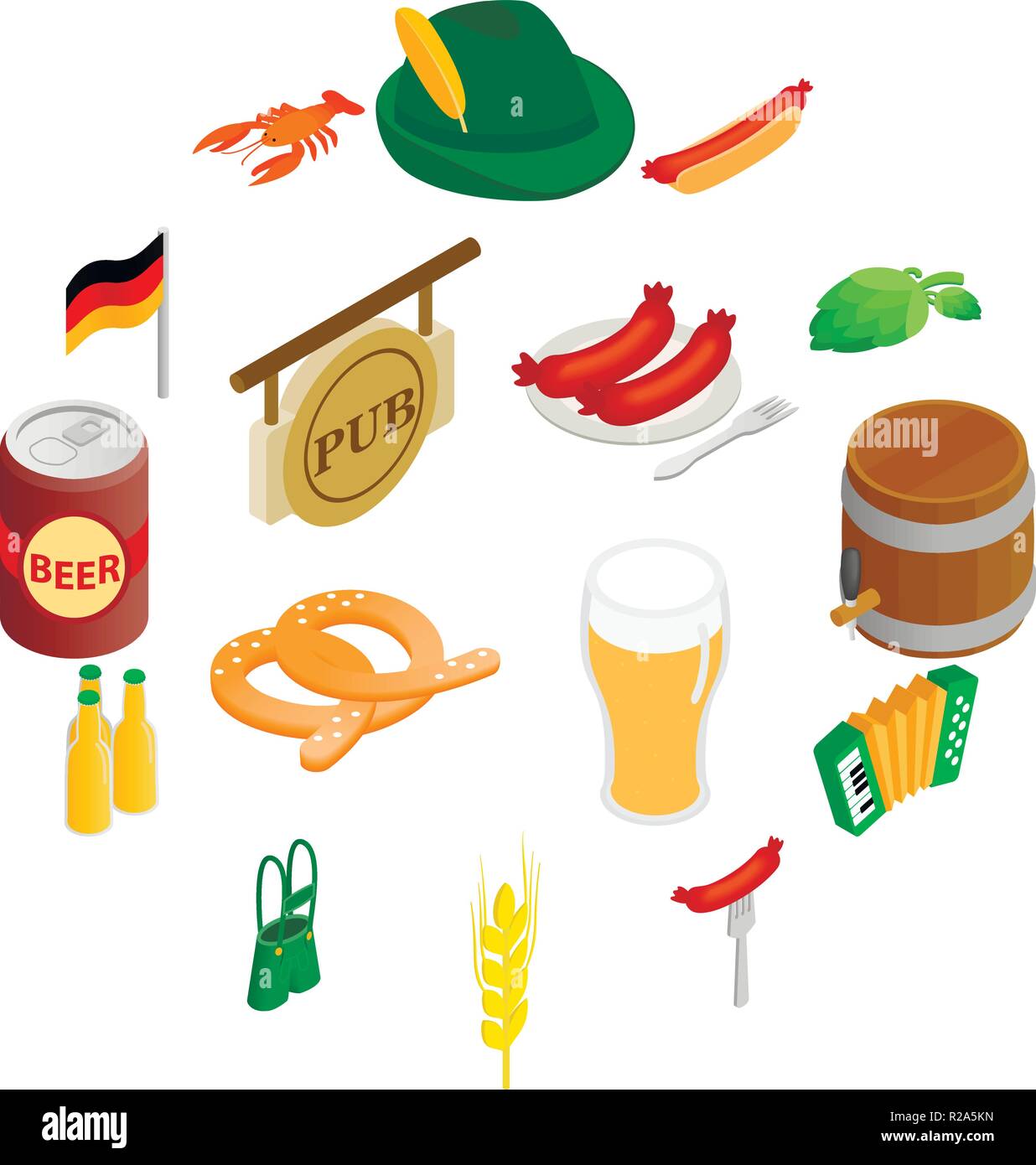Oktoberfest party isometric 3d icons isolated on white background Stock ...