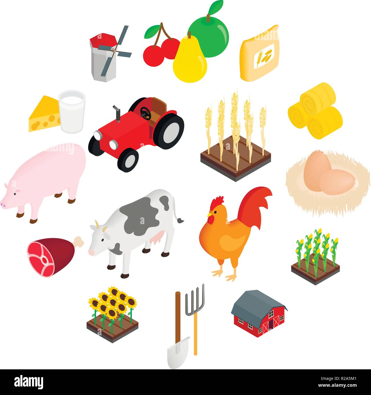 Farm isometric 3d icons set isolated on white background Stock Vector ...