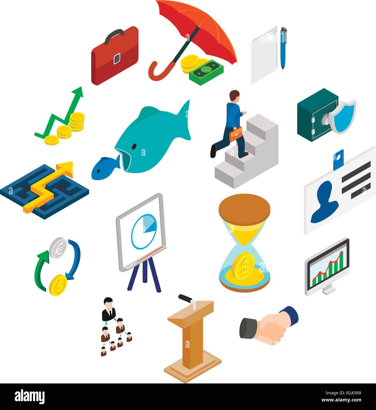 Business icons set in isometric 3d style on white Stock Vector Image ...