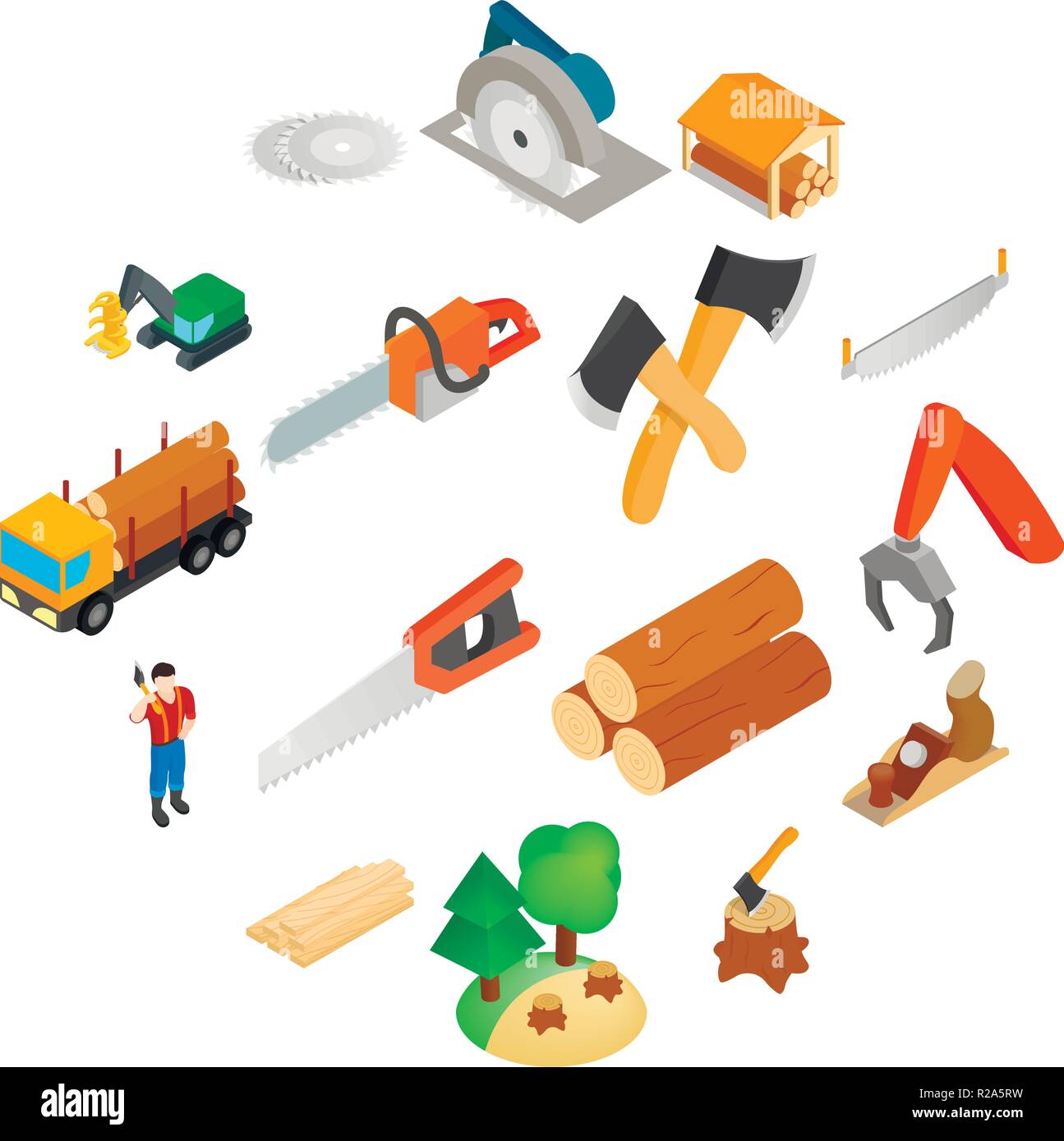 Lumberjack icons set in isometric 3d style isolated on white Stock ...