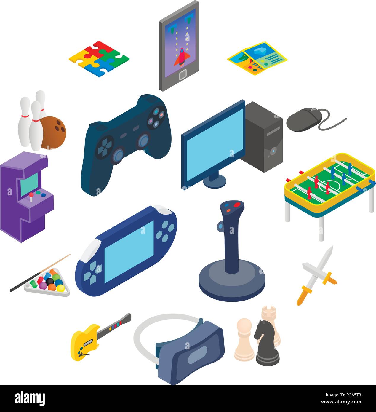 Games icons set in isometric 3d style isolated on white Stock Vector
